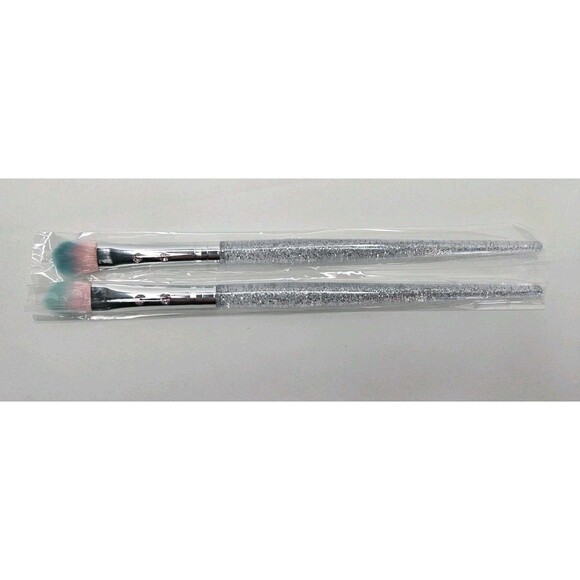 Slmissglam SB68 Eyeshadow Brush Lot Of 2 New Clear Sparkly Handle, Pink Teal - Picture 1 of 5
